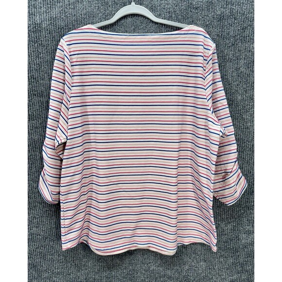 Talbots Tie Sleeve Tee Shirt Womens 2X Ivory Stripe 3/4 Sleeve Boat Neck Stretch - Picture 3 of 9